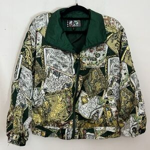 🌞 River Edge Sport vtg zip up track jacket pockets nautical print lined M